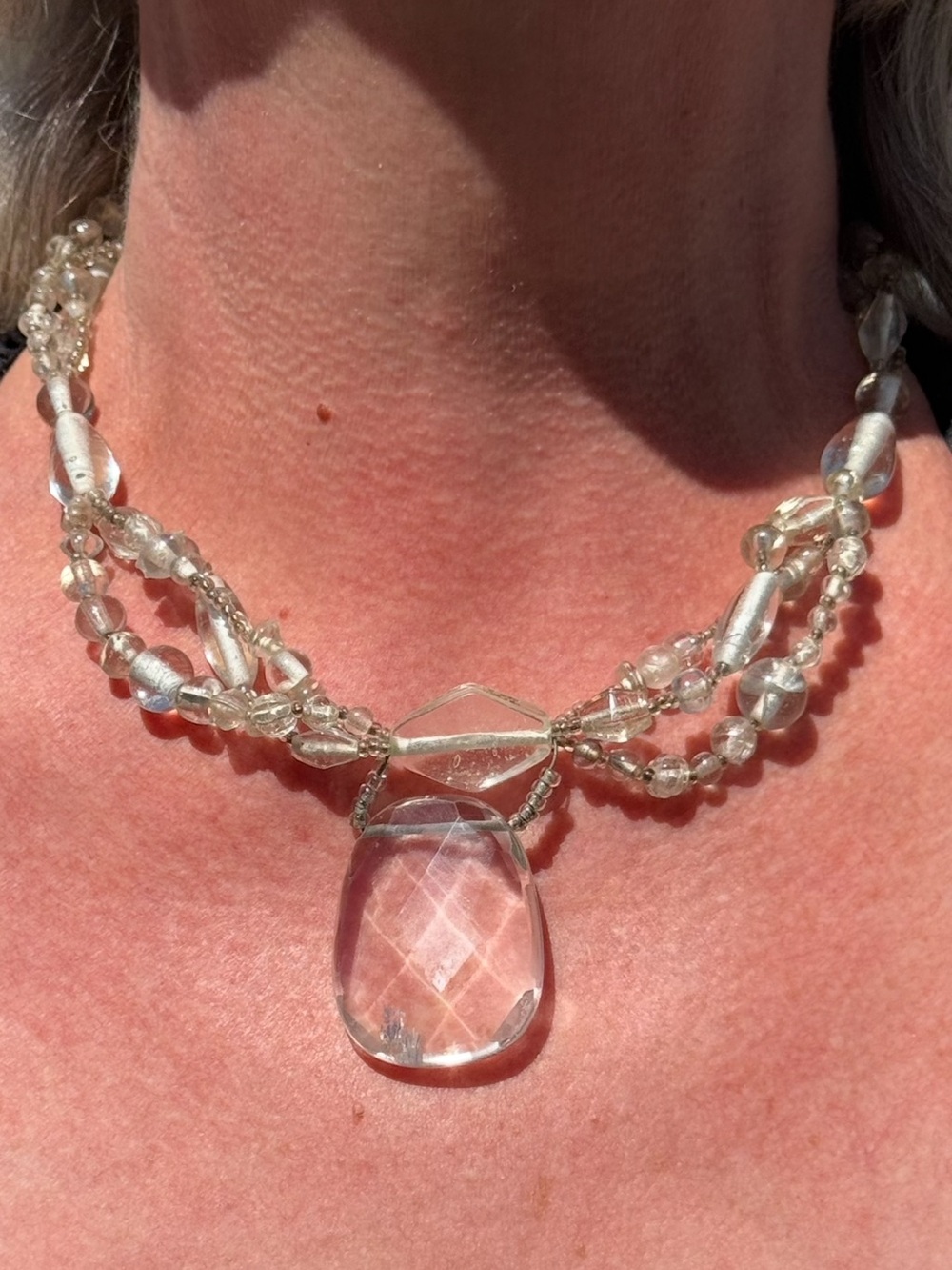 Vintage Art Deco Clear Quartz Multi Strand Briolette Necklace
